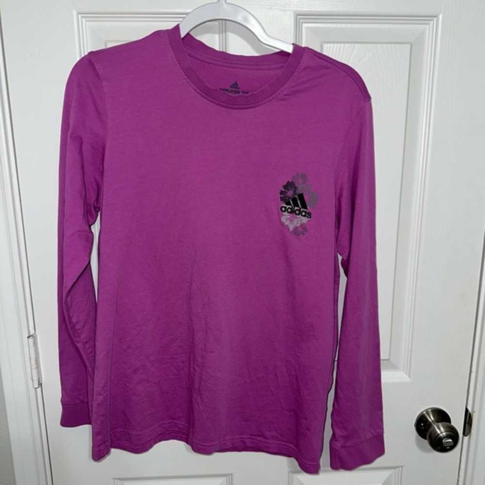 Adidas Shirt Women's L Purple Amplifier Tee‎ Long Sleeve Floral Ladies